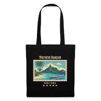 Polynesien Bora Bora Vintage Reisemarke - Stoffbeutel - Schwarz - Vorne