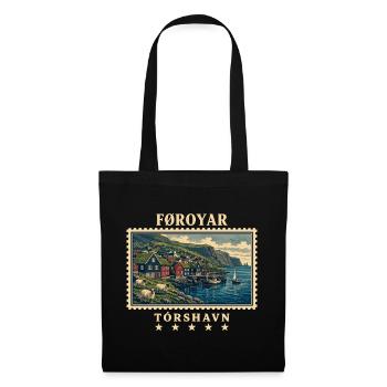 Färöer Tórshavn Vintage Reisemarke - Stoffbeutel - Schwarz - Vorne
