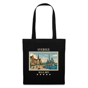Schweden Malmö Vintage Reisemarke - Stoffbeutel - Schwarz - Vorne