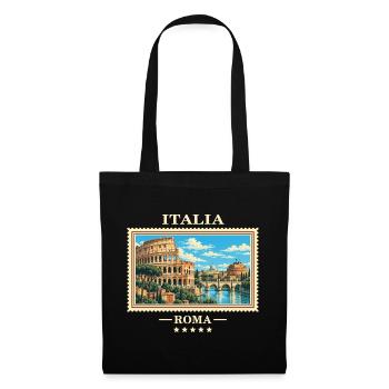 Italien Rom Vintage Reisemarke - Stoffbeutel - Schwarz - Vorne