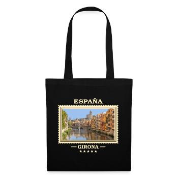 Spanien Girona Vintage Reisemarke - Stoffbeutel - Schwarz - Vorne