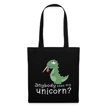 Dino frisst Einhorn T-Rex lustiges Comic Geschenk - Stoffbeutel - Schwarz - Vorne