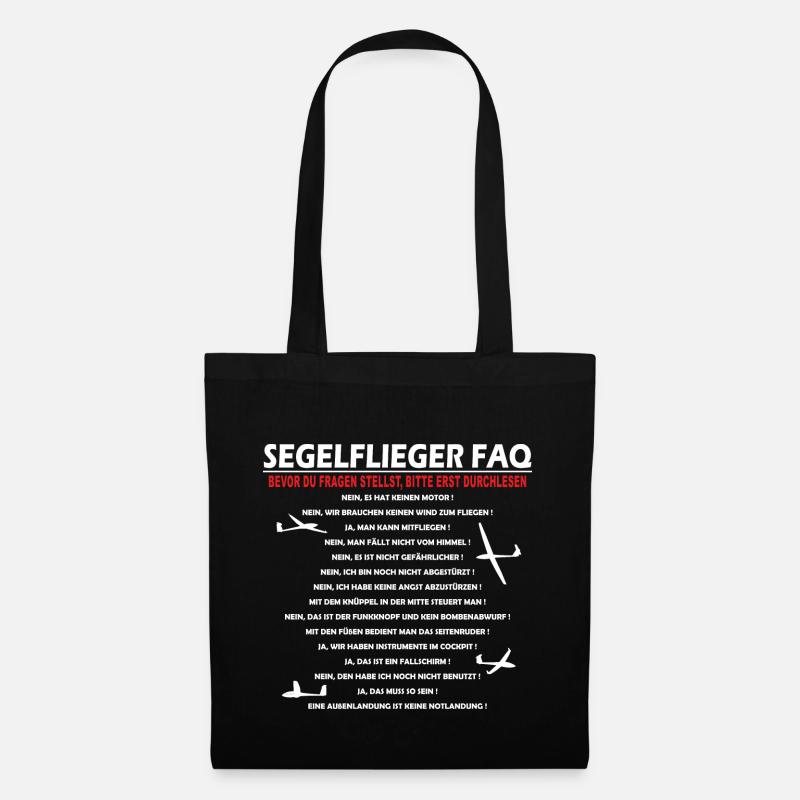 Segelflieger FAQ Geschenk - Stoffbeutel - Schwarz