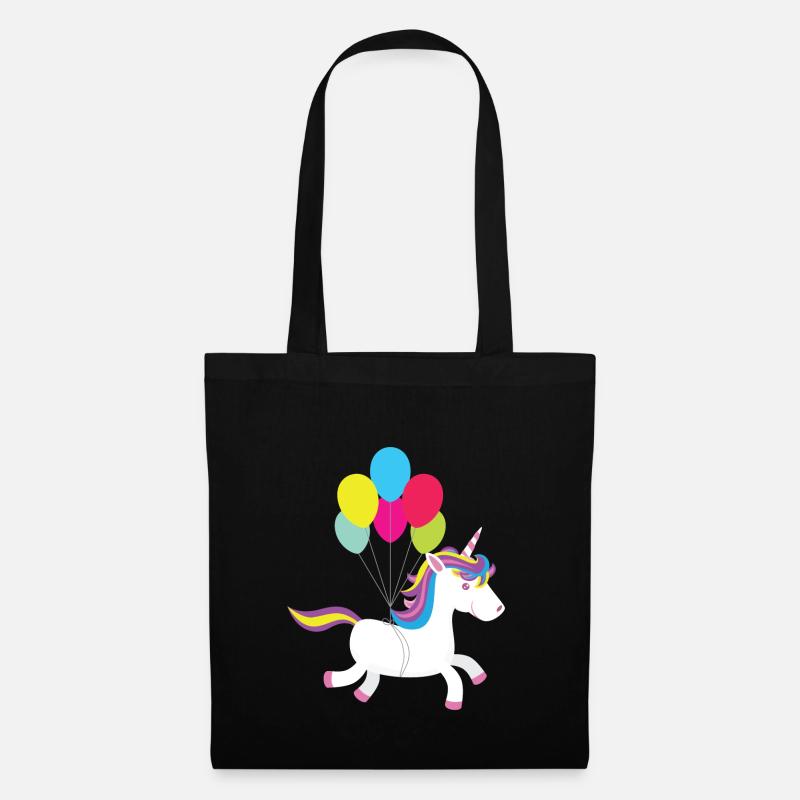 Einhorn hebt ab mit Luftballons - Stoffbeutel - Schwarz