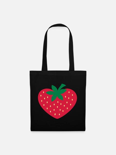 Strawberry heart, vegan, organic, vegetarian, eco - Tote Bag - black