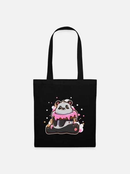 Donut Dessert Panda Bär Aufsetzen Lustig Süß - Stoffbeutel - Schwarz