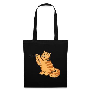 Cadeau de chaton chat flûtiste joueur de flûte traversière - Sac en tissu - noir - Devant