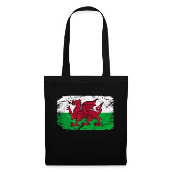 Wales Flag - Vintage Look - Stoffbeutel - Schwarz - Vorne
