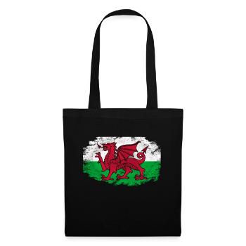 Wales Flag - Vintage Look - Stoffbeutel - Schwarz - Vorne