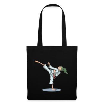 Karate Fuß Kick über Kopf - Stoffbeutel - Schwarz - Vorne