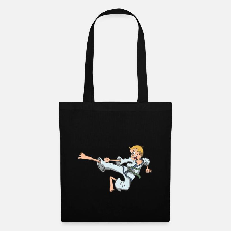 Karate Kind Junge Sprung Kick - Stoffbeutel - Schwarz