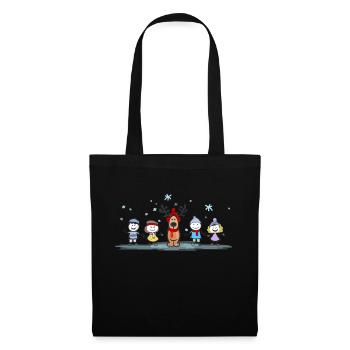 Weihnachten - Elch und Kinder - Stoffbeutel - Schwarz - Vorne