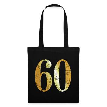 Nummer 60 (Vintage Goldgelb) 60. Geburtstag - Stoffbeutel - Schwarz - Vorne
