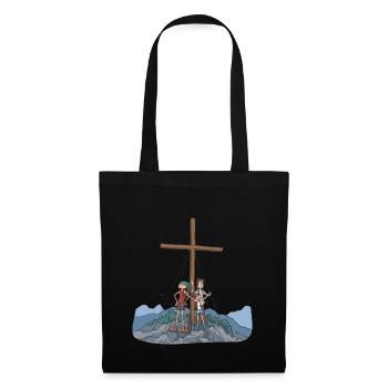 Hikers at the summit cross in the mountains - Tote Bag - black - Front
