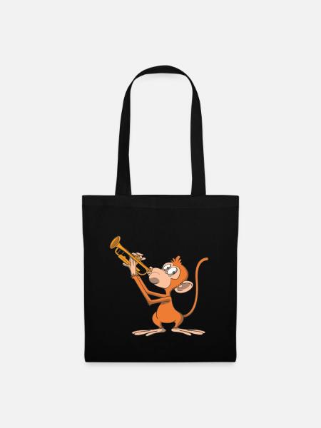 Monkey plays the trumpet - Tote Bag - black