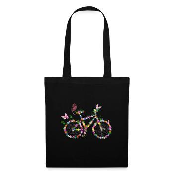 Vélo avec fleurs - Sac en tissu - noir - Devant