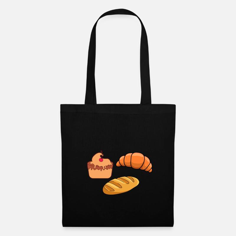 Backwaren Brot Croissant Muffin Backen - Stoffbeutel - Schwarz