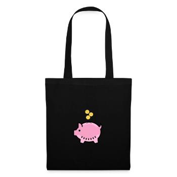 Sparschwein mit Euro, Yen und Bitcoin - Stoffbeutel - Schwarz - Vorne