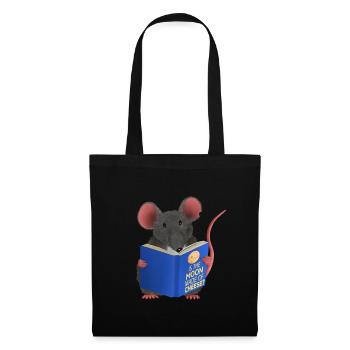 Leseratte / Maus - Ist der Mond aus Käse - Stoffbeutel - Schwarz - Vorne