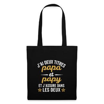 J'ai deux titres papa et papy - Sac en tissu - noir - Devant