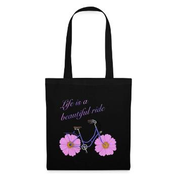 Bike with Flowers - Life is a beautiful ride - Stoffbeutel - Schwarz - Vorne