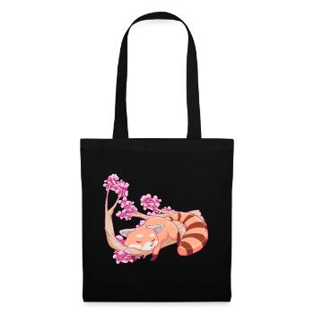Vintage Red Panda japanische Kirschblütenblume - Stoffbeutel - Schwarz - Vorne
