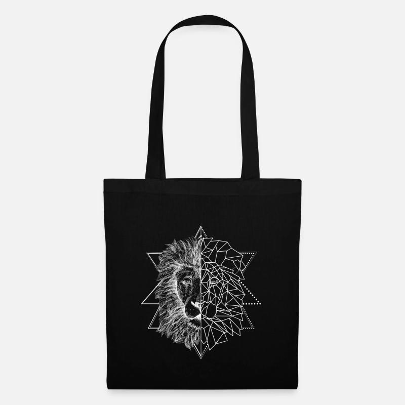 Weißer Tattoo inspirierter Löwe | Low Poly Art - Stoffbeutel - Schwarz