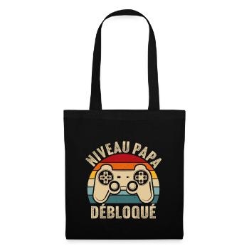 Papa niveau débloqué rétro t shirt père gamer geek - Sac en tissu - noir - Devant