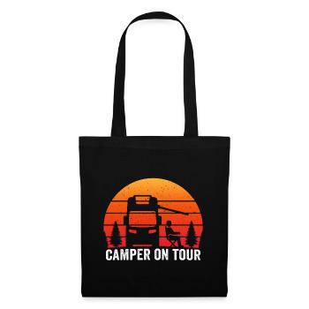 Retro Sonnenuntergang Camper auf Tour T-Shirt Camping - Stoffbeutel - Schwarz - Vorne