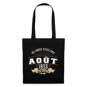 89 Ans Anniversaire Vintage Né(e) en Août 1933 - Sac en tissu - noir - Devant