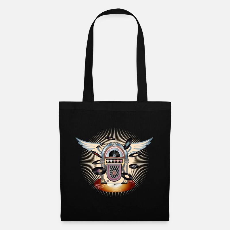 Jukebox au look rétro avec piano à queue et disques - Sac en tissu - noir