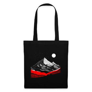 Berge mit Mond und roten Details - Minimalismus - Stoffbeutel - Schwarz - Vorne