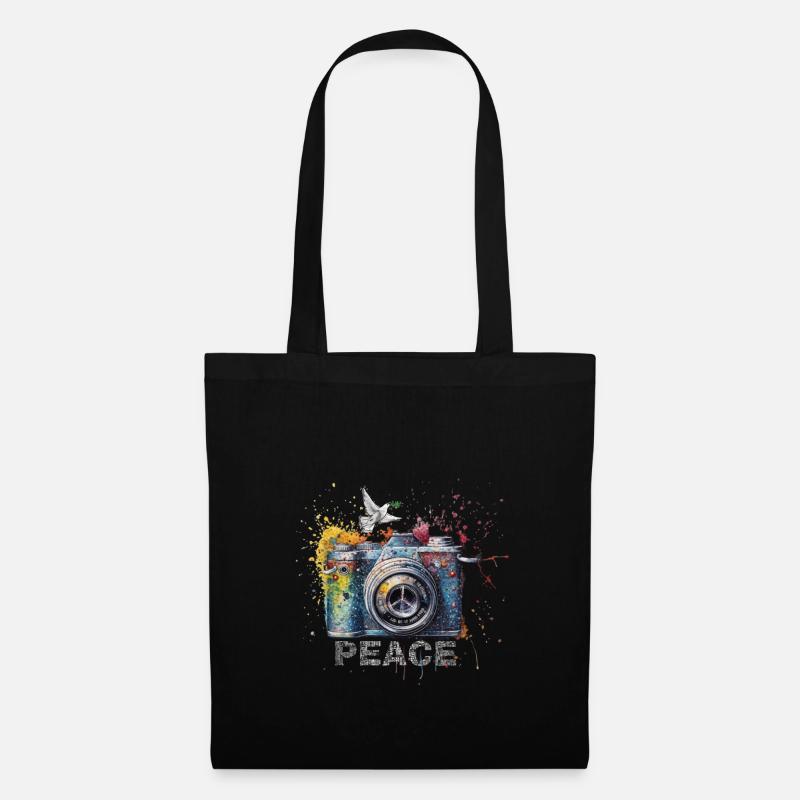 Paint Splash Photo Camera Peace Symbol Press - Sac en tissu - noir