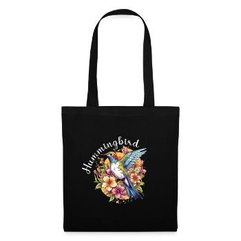 Hummingbird Flowers Bird Animal Art Watercolor Colorful - Tote Bag - black - Front