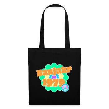 Flowerpower 1979 Geburtsjahr Retro Blume Peace - Stoffbeutel - Schwarz - Vorne