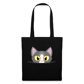 Kleines Kätzchen, das aus einer Tasche guckt - Stoffbeutel - Schwarz - Vorne