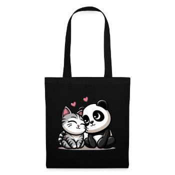Cuddling Cat And Panda In Love - Stoffbeutel - Schwarz - Vorne