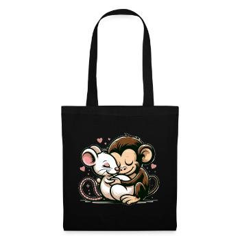 Cuddling Monkey And Mouse In Love - Tote Bag - black - Front