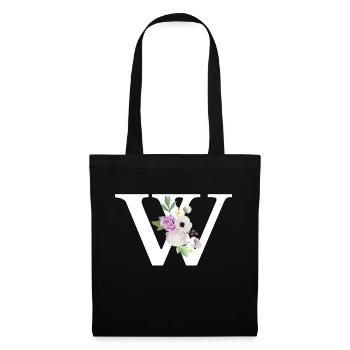 Purple floral w letter - Tote Bag - black - Front