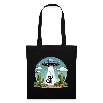 Ufo Katze Space Aliens Weltraum Kaktus Lustig Fun - Stoffbeutel - Schwarz - Vorne