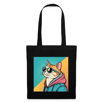Cooles Katze Design im Pop Art Stil für alle - Stoffbeutel - Schwarz - Vorne