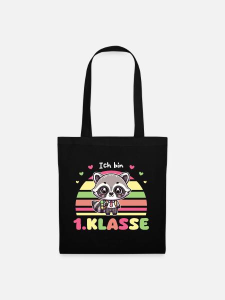 Ich bin 1. Klasse 2025 süßer Waschbär zur - Stoffbeutel - Schwarz