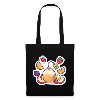 Thé Fruity Lunchbag ,Autocollant de dessin animé de thé - Sac en tissu - noir - Devant
