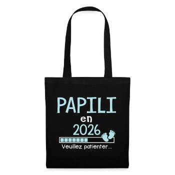 Papili en 2026 Cadeau Futur papy  - Sac en tissu - noir - Devant