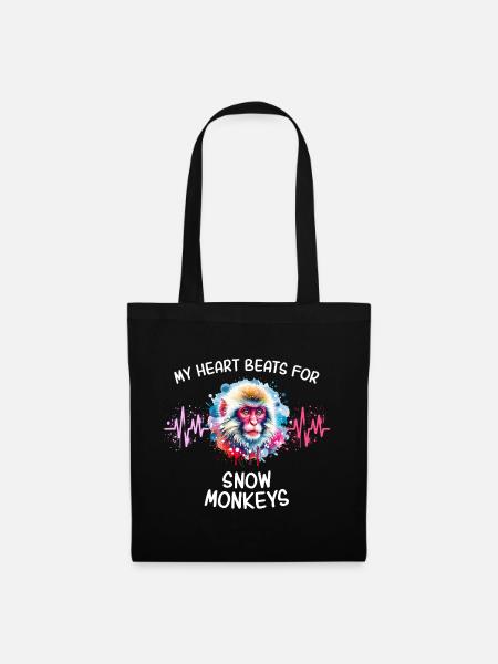 Schneeaffe Herzlinie - Stoffbeutel - Schwarz