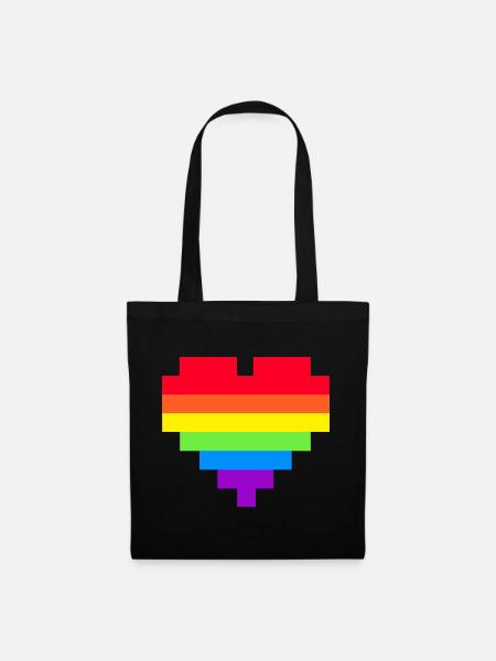 Pixel Herz Regenbogenfahne - Stoffbeutel - Schwarz