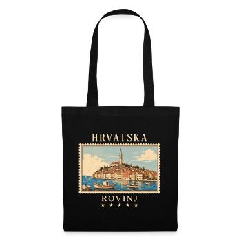 Kroatien Rovinj Vintage Reisemarke - Stoffbeutel - Schwarz - Vorne