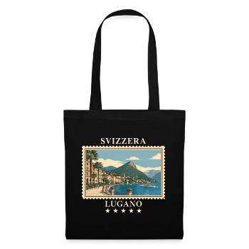 Schweiz Lugano Vintage Reisemarke - Stoffbeutel - Schwarz - Vorne