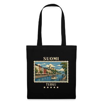 Finnland Turku Vintage Reisemarke - Stoffbeutel - Schwarz - Vorne