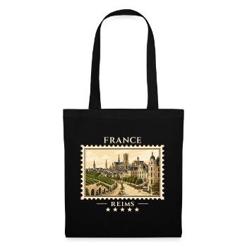Frankreich Reims Vintage Reisemarke - Stoffbeutel - Schwarz - Vorne